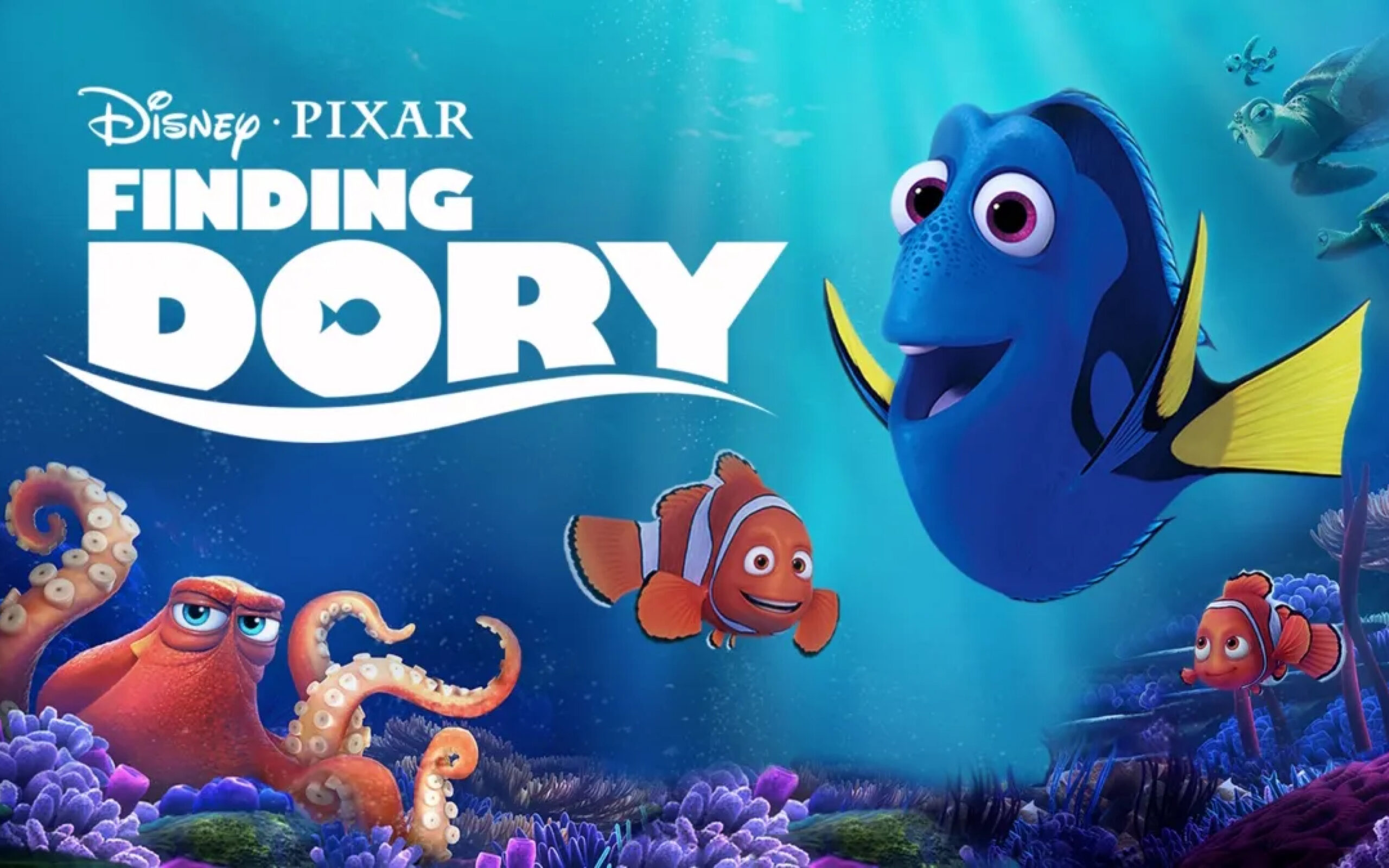 Finding Dory promo with underwater fish.