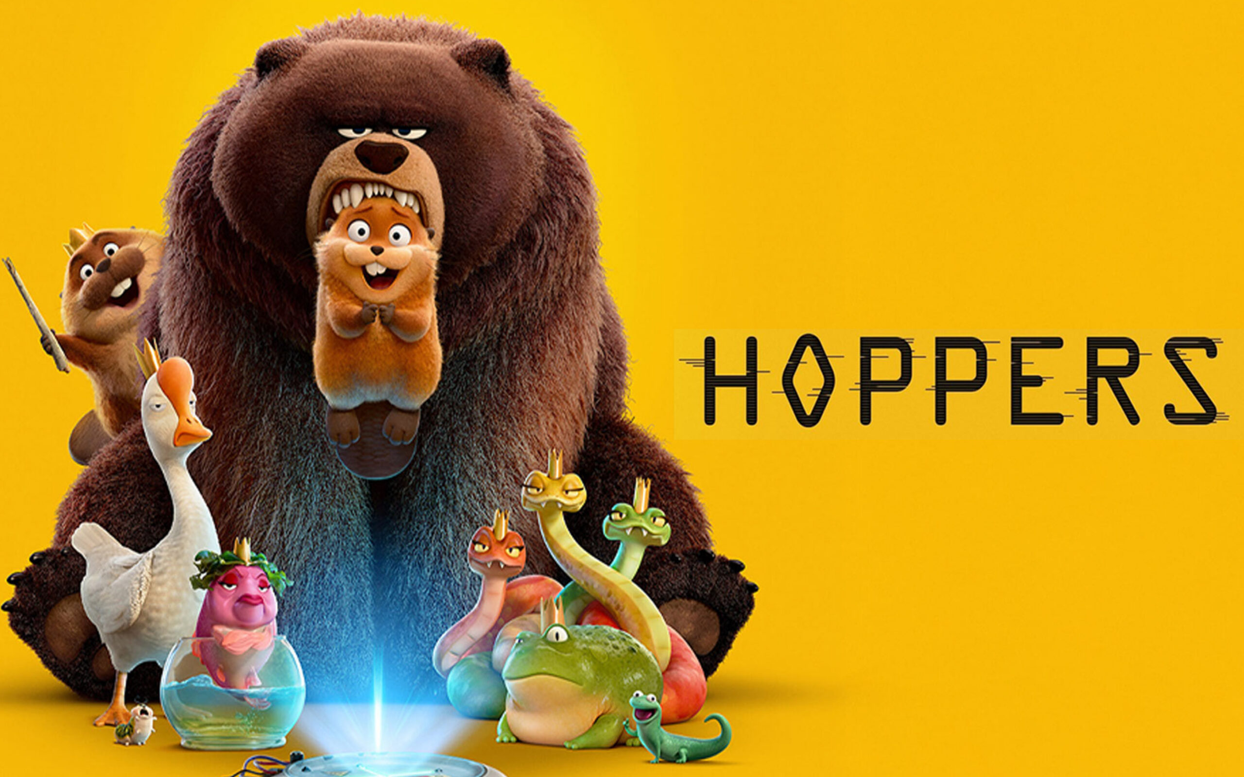 Hoppers promo with animated animals.