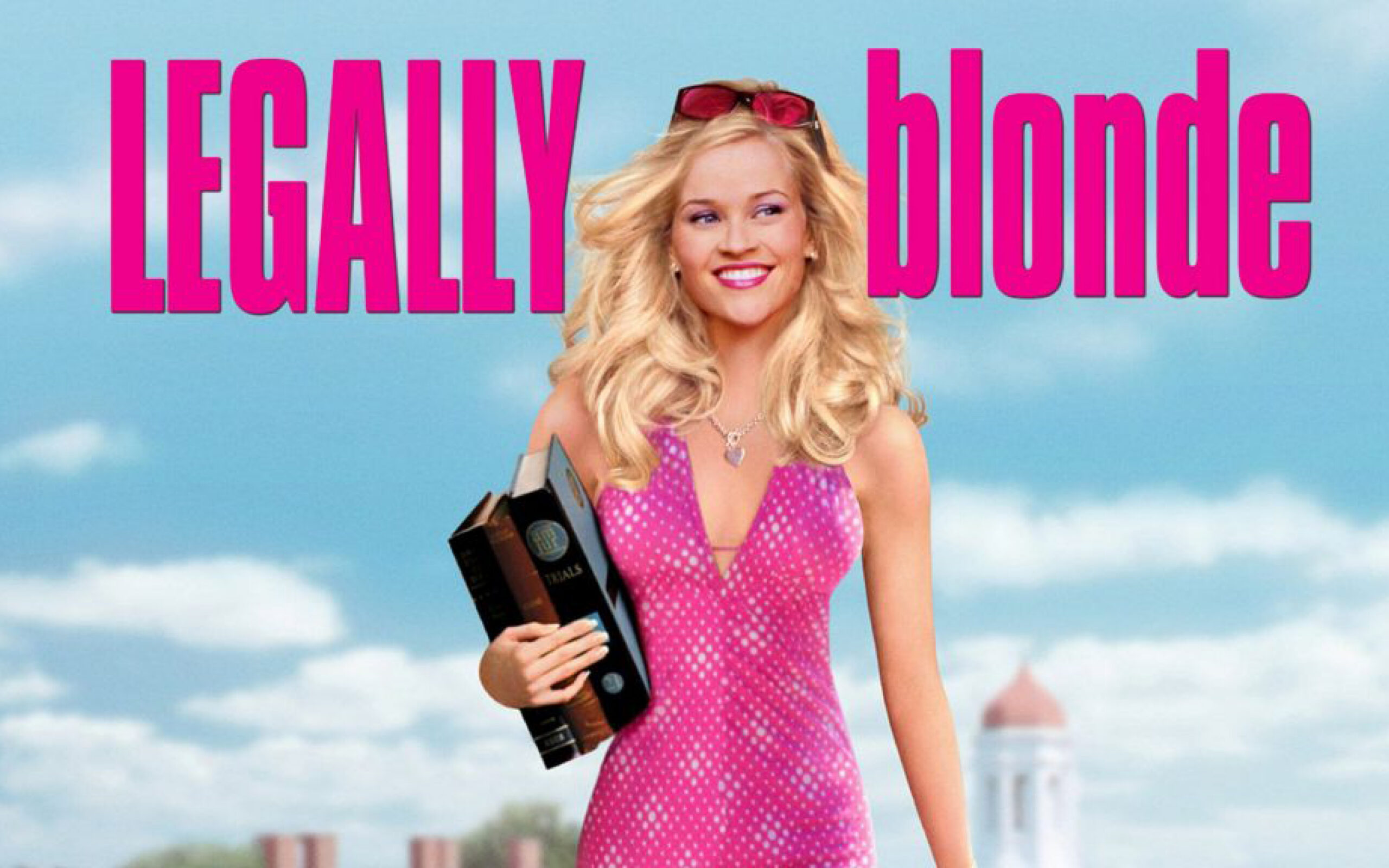 Legally Blonde promo with blonde haired women in a pink dress.