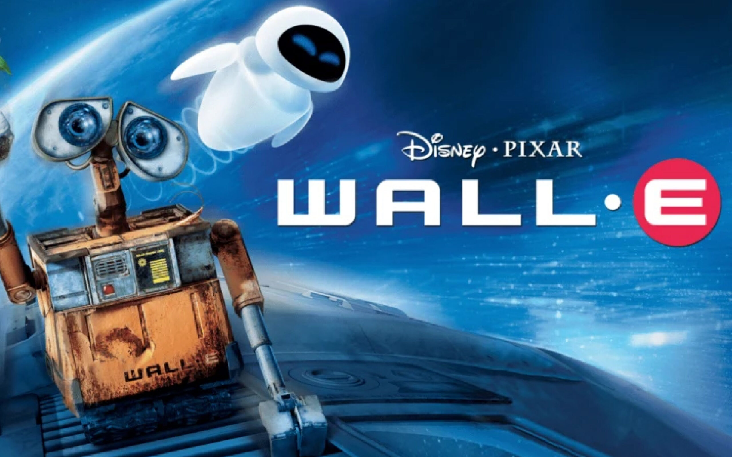 Wall-e Promo with animated photo of a robot in space.