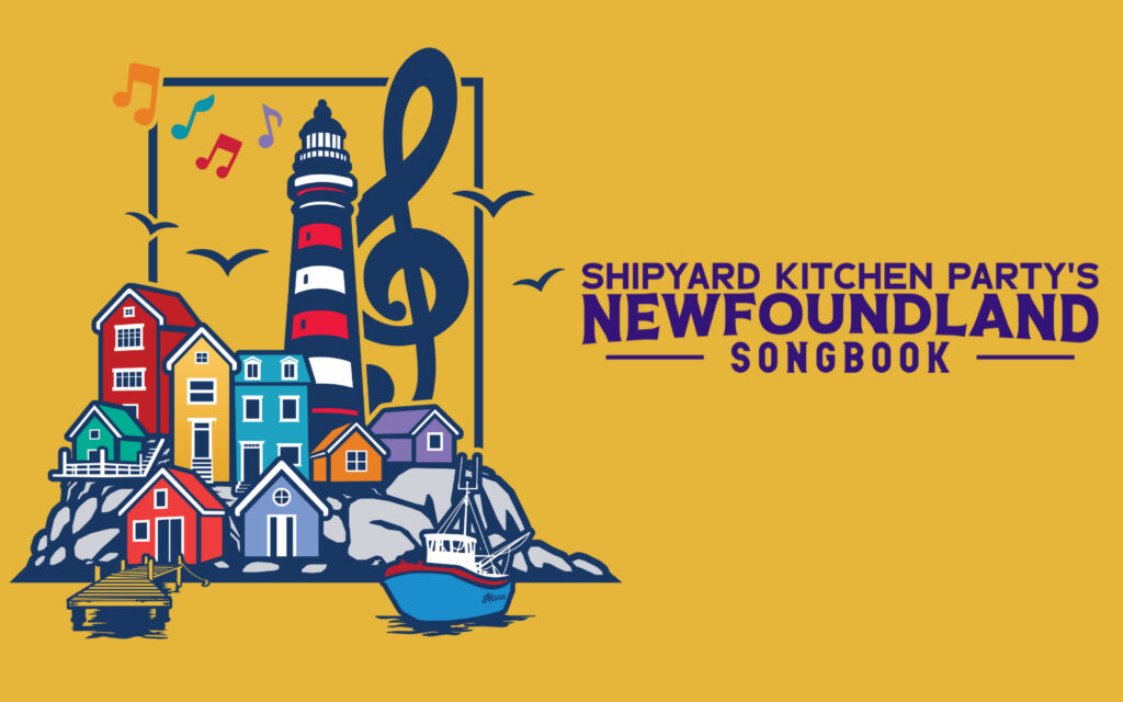 Shipyard Kitchen Party promo with a graphic lighthouse, town and music note.