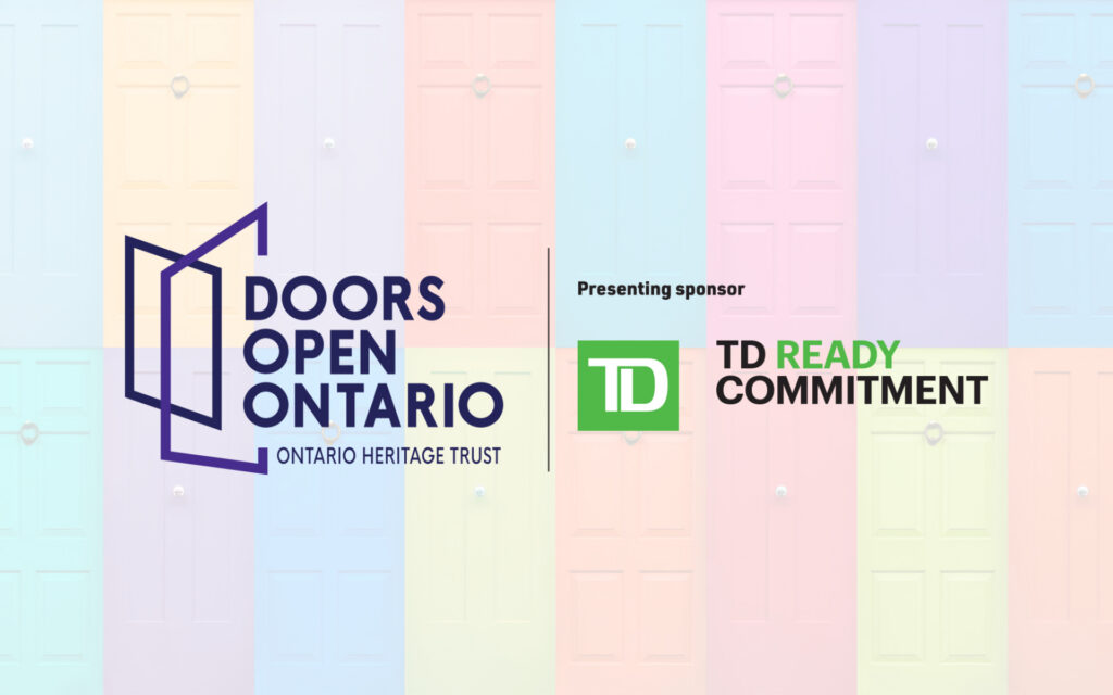 Doors Open Ontario logo with coloured doors behind it.