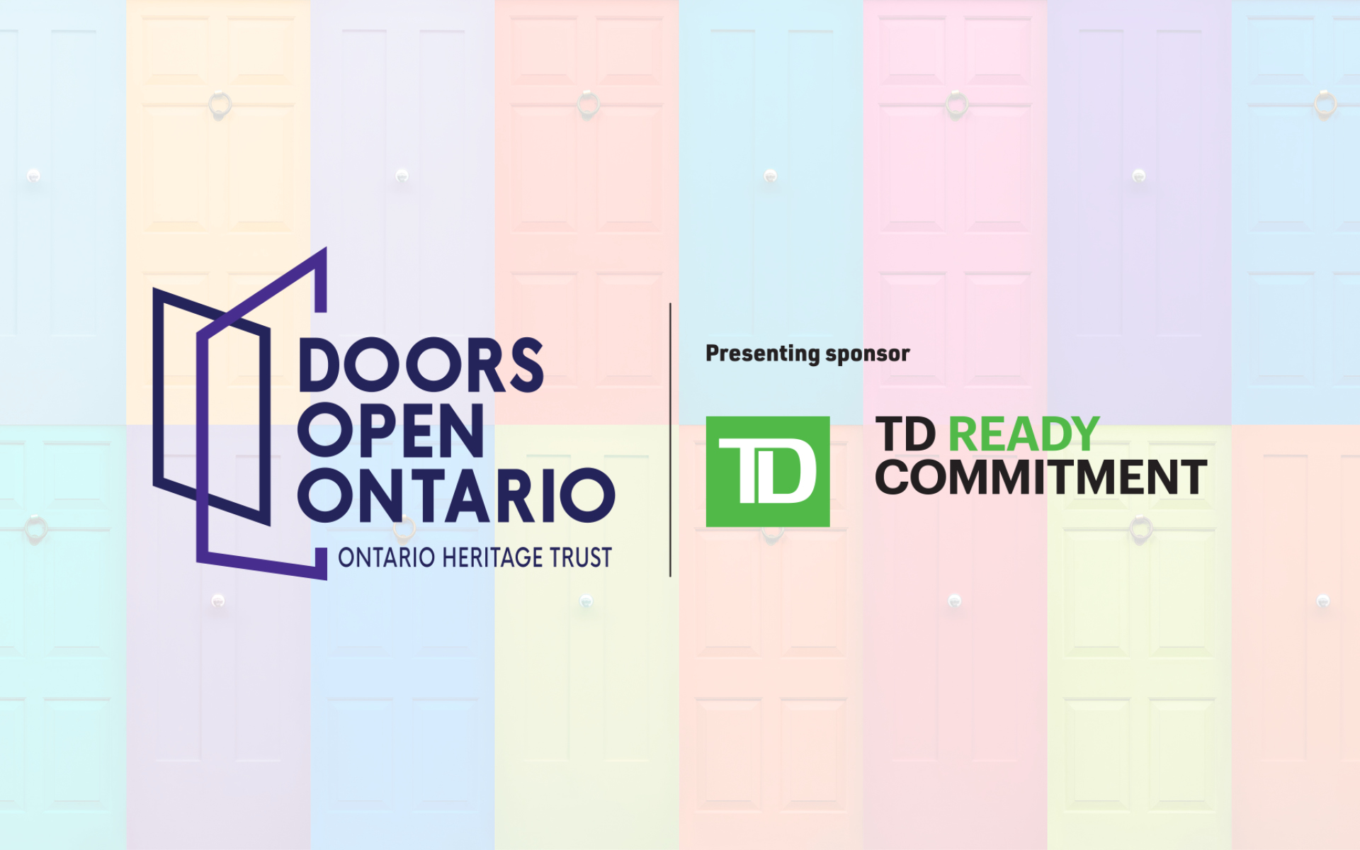 Doors Open Ontario logo with coloured doors behind it.
