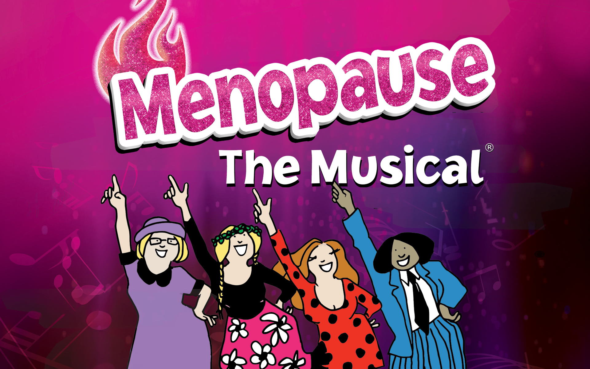 Four cartoon women dancing.