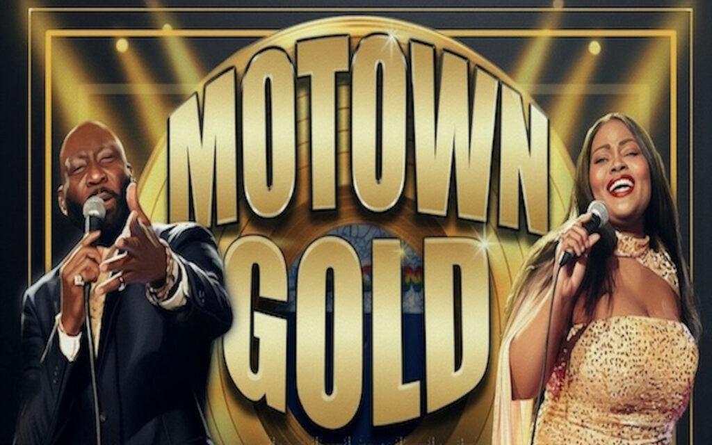 A women and man singing with Motown Gold in gold lettering.