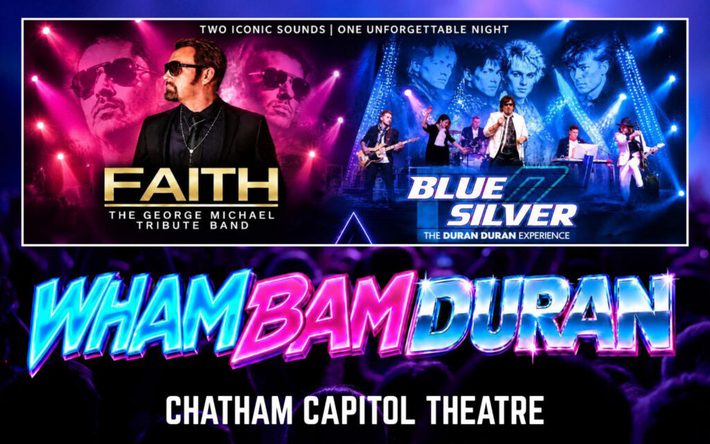 Two bands side by side with Wham Bam Duran, location and time text.