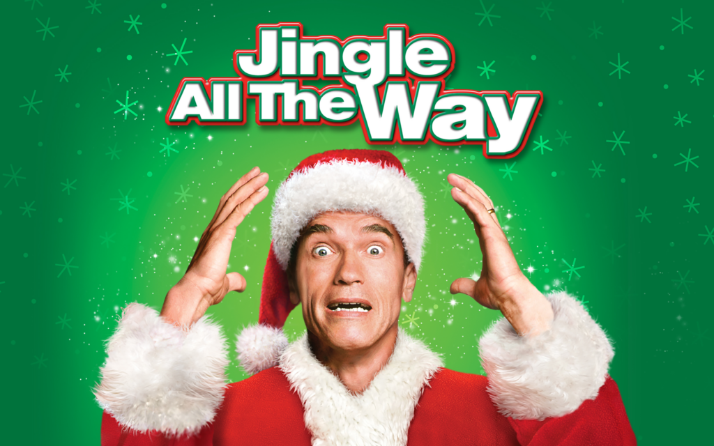 Man dressed in a Santa costume throwing his hands up in the air.